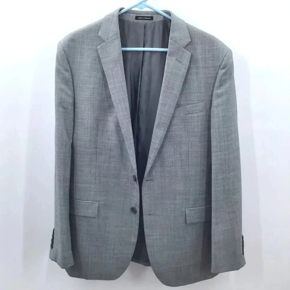 Men's Egara Suit Blazer 42 R Slim Fit 100% Wool Heather Gray Lined Vented